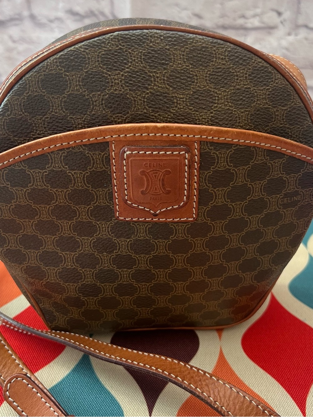 Vintage Celine Macadam Brown & Tan Monogram Messenger Bag